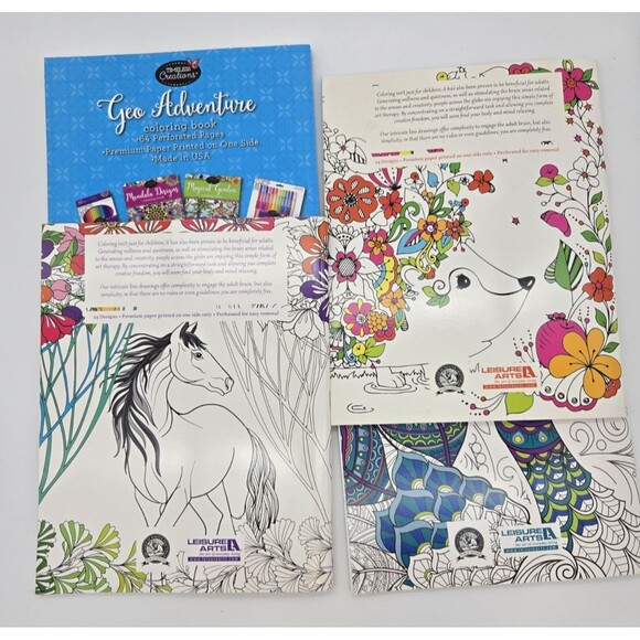 Adult Coloring Books Lot 4 Boho Geometric Woodland Winged Creatures Unused - Picture 2 of 6